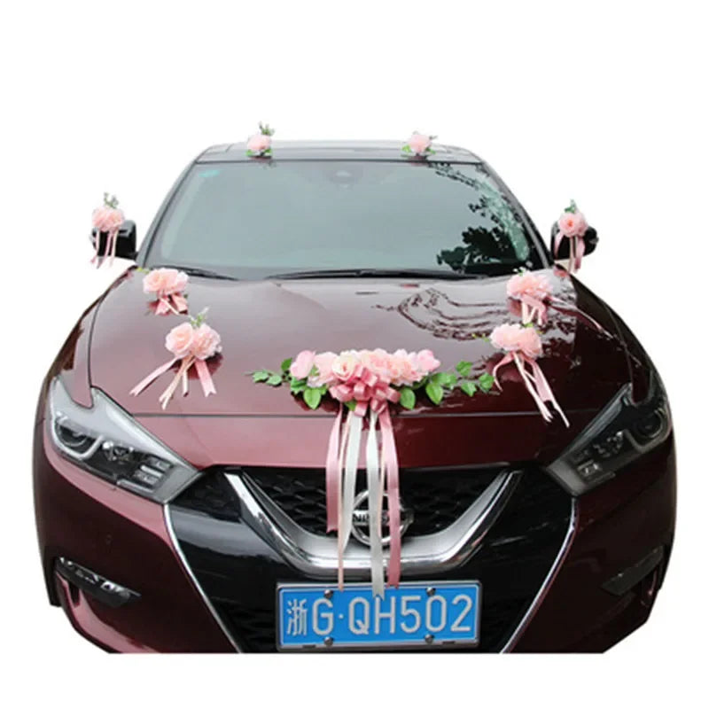 1set Wedding car decoration car head flower wedding supplies wedding main wedding car layout set creative personality Good Vibrations