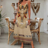 Women's Fashion Western Ethnic Print Casual Suspender Dress Good Vibrations