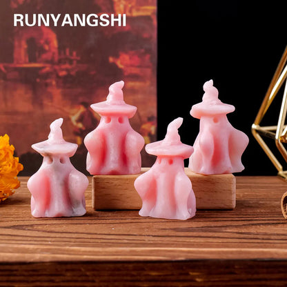 1pc Natural Crystal Pink Opal Gem Carving White Cloth Ghost Stone Crafts Halloween Statue Home Decorations Good Vibrations
