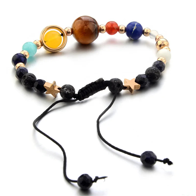 Cosmic Galaxy Solar System Bracelet for Women Men Natural Stone Star Beads Nine Planet Bracelet Adjustable Bangle Couple Jewelry Good Vibrations