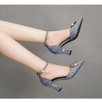 High Heel Shoes for Women 2024 Spring New Bling Buckle Pointed Toe Thin Heels Women Shoes Sexy Dress Wedding Pumps Heeled Shoes Good Vibrations