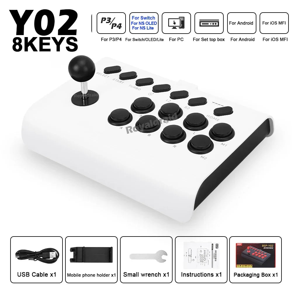 Y02 Arcade Joystick for PS4/PS3/Xbox One/Switch OLED/Android/iOS Wired Wireless Street Fighter Controller w Macro/Turbo Function Good Vibrations