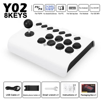 Y02 Arcade Joystick for PS4/PS3/Xbox One/Switch OLED/Android/iOS Wired Wireless Street Fighter Controller w Macro/Turbo Function Good Vibrations
