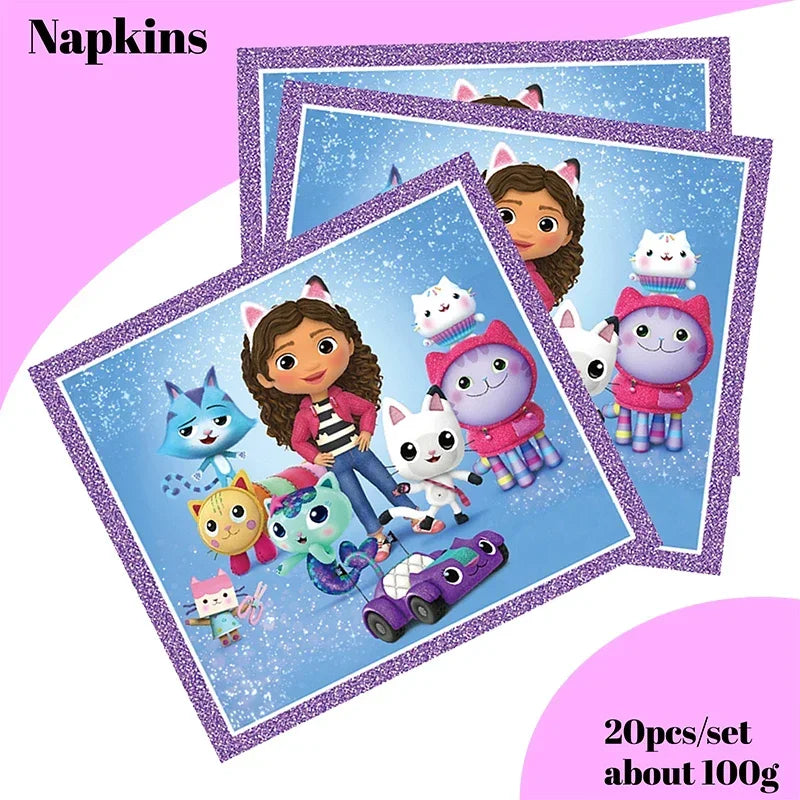 Cartoon Gabby Dollhouse Party Supplies Birthday Party Disposable Tableware Set Paper Plate Cup Napkins Baby Shower Decorations Good Vibrations