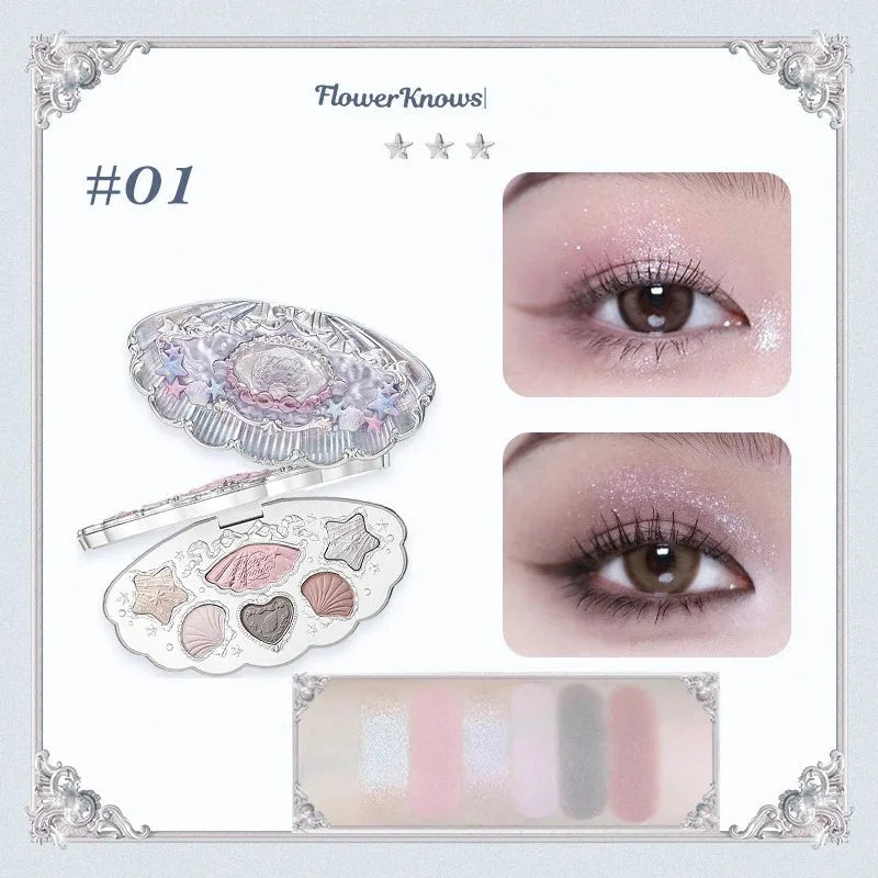 Flower Knows Moonlight Mermaid Eyeshadow Delicate Matte Glow Shimmer Chameleon Waterproof 5 Color Glitter Eye Shadow Palette Good Vibrations