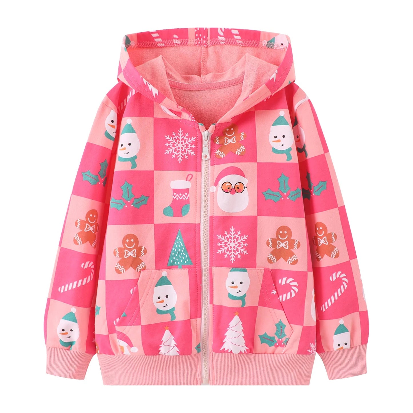 A long-sleeved hooded cardigan with cute Christmas prints for girls is perfect for outdoor casual wear, comfortable and fun Good Vibrations