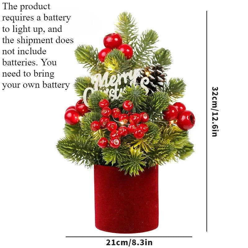 Hot Sale European Style Mini Christmas Tree Decorations Handmade Red Fruit LED Pine Desktop Mini Home Decorations for Christmas Good Vibrations