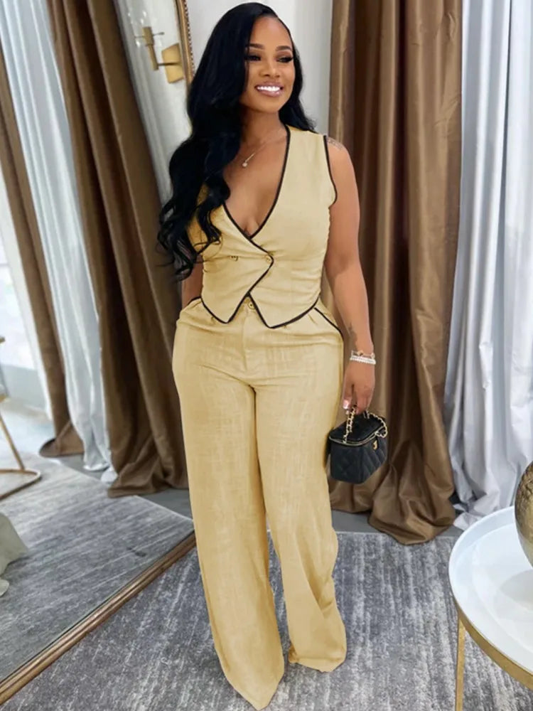 2 Piece Women Sets 2025 Summer Autumn New Arrival Matching Sets Black Color Two Pieces Sets Top Pants Suits Outfits Clothing Good Vibrations