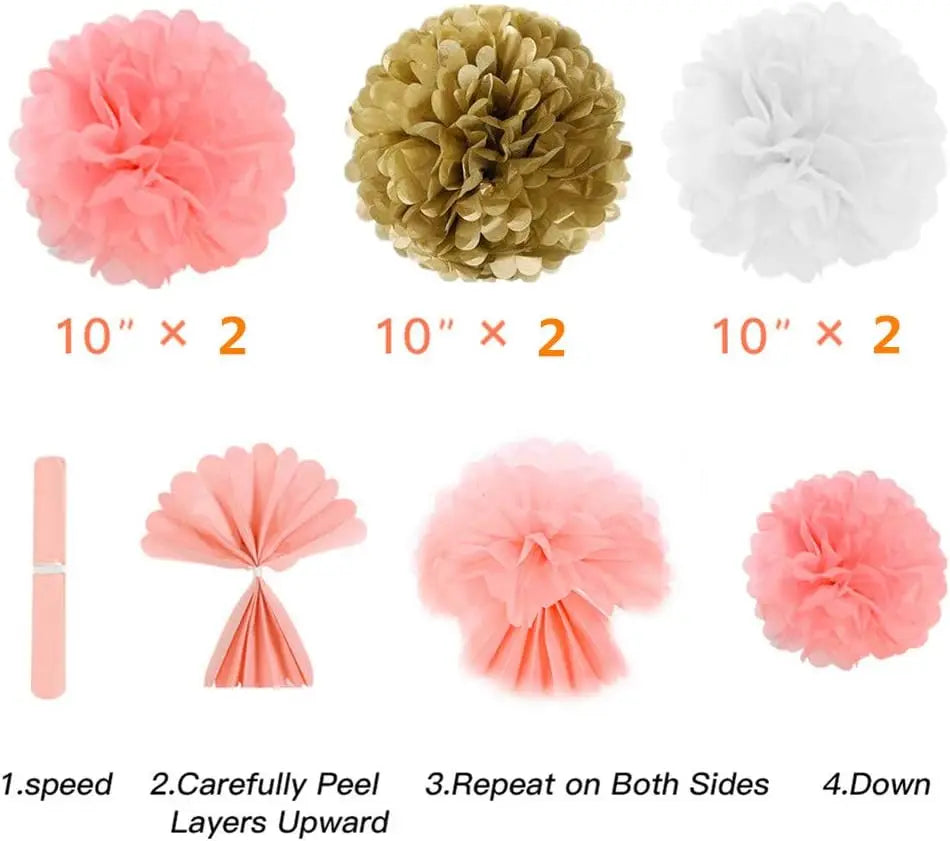 Happy Birthday Banners,Foil Curtain,Pom Poms Flowers,Hanging Swirls,Tissue Paper Balloon For Girls Birthday And Baby Birthday Good Vibrations