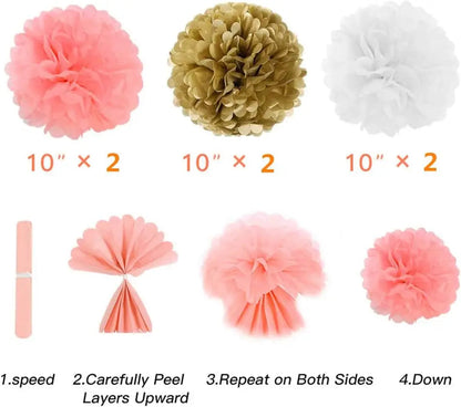 Happy Birthday Banners,Foil Curtain,Pom Poms Flowers,Hanging Swirls,Tissue Paper Balloon For Girls Birthday And Baby Birthday Good Vibrations