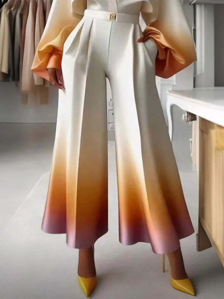 Beautyblue Gradient Suit Pants Pleated Pant for Women 2025 New Elegant High Waisted Loose Pocket Fashion Long Commuter Trousers Good Vibrations