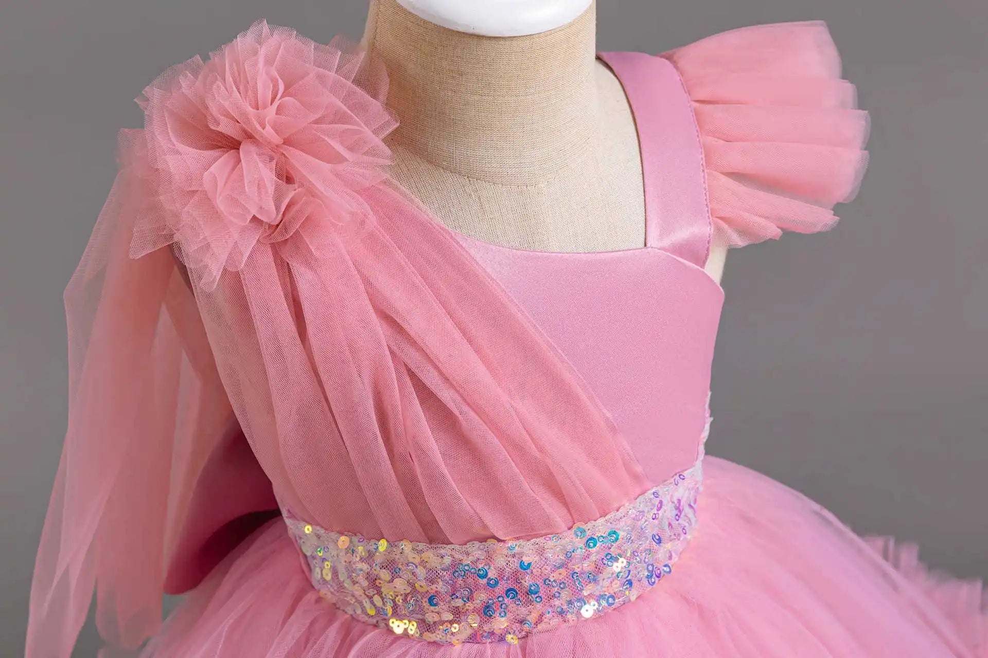 New Girl 2-8 Birthday Party Dress One Shoulder Chiffon Princess Dress Flower Girl Wedding Dress Attending Banquet Evening Dress Good Vibrations