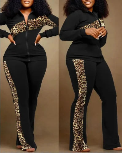 Two Piece Set Women Outfit 2023 Autumn Fashion Geometric Print Stand Collar Long Sleeve Zip Up Top & Casual Sporty Pants Set Good Vibrations