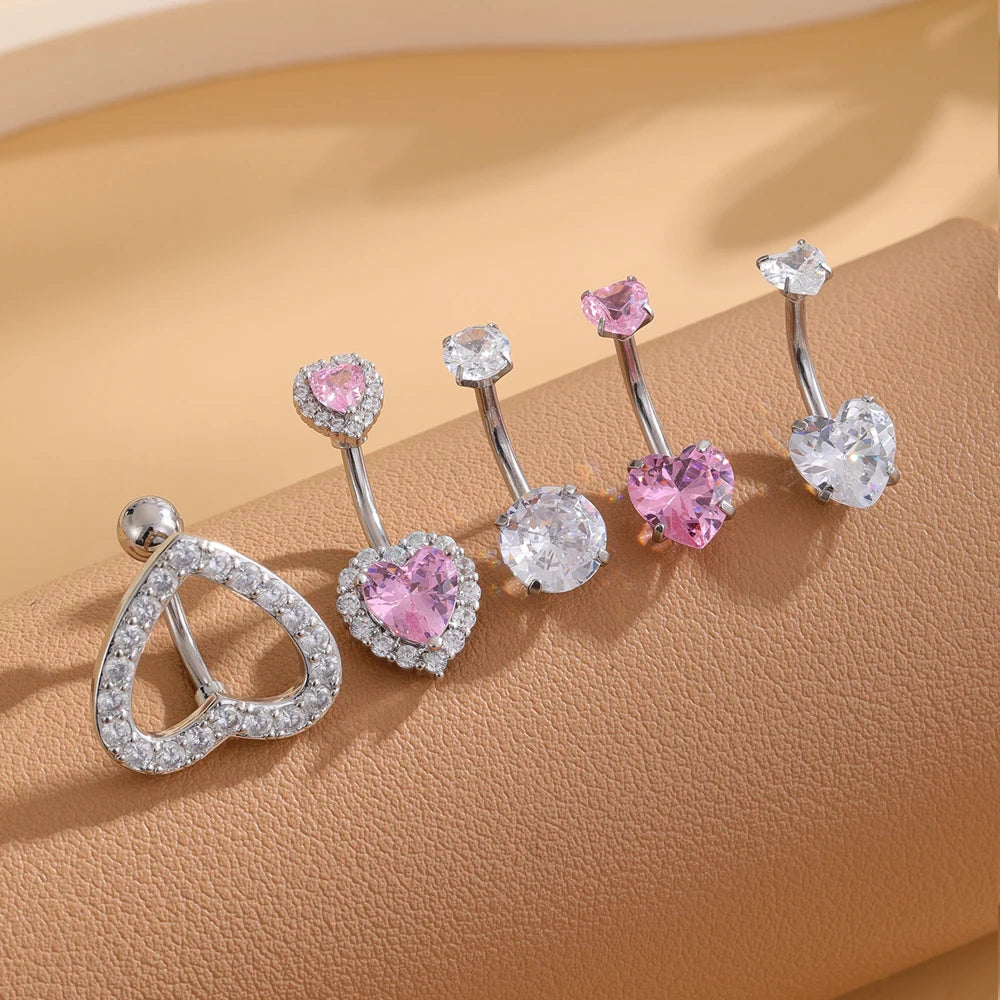 3-5pcs/Lot Belly Button Ring Sets Heart Butterfly Flower Dangled Belly Piercing Nombril 14G Curved Navel Rings Jewelry for Women Good Vibrations Adult Super Store