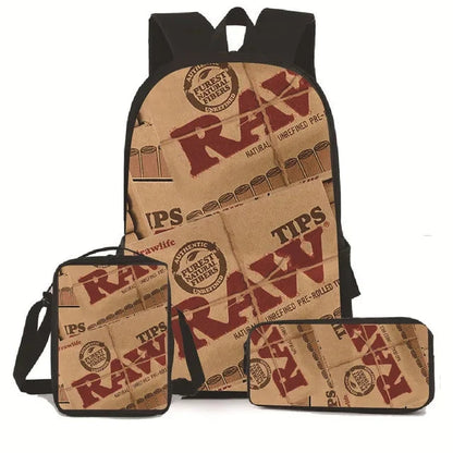 Creative Cigarette Rolling Paper Tobacco RAW 3D Print 3pcs/Set pupil School Bags Laptop Daypack Backpack Lunch bag Pencil Case Good Vibrations Adult Super Store