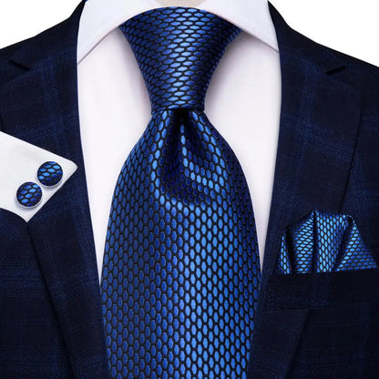 Hi-Tie Blue Business Solid 100% Silk Men's Tie NeckTie 8.5cm Ties for Men Formal Luxury Wedding High Quality Gravata Good Vibrations