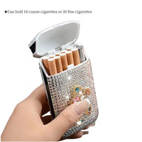 Luxury Rhinestone Cigarette Box with USB Charging Lighter Windproof Portable Smoking Accessories Fashionable Women's Gift Good Vibrations Adult Super Store