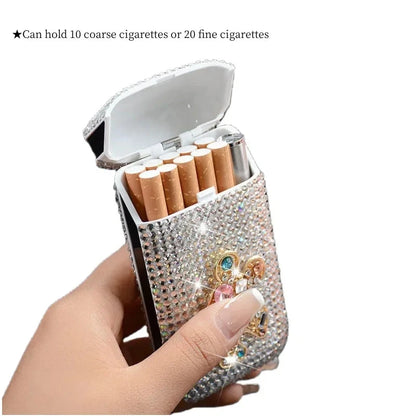 Luxury Rhinestone Cigarette Box with USB Charging Lighter Windproof Portable Smoking Accessories Fashionable Women's Gift Good Vibrations Adult Super Store