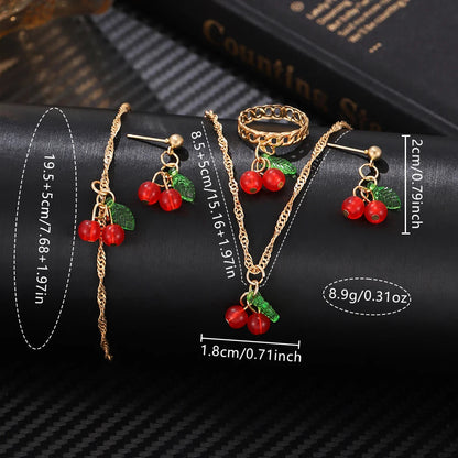 6PCS/Set Red Women's Watch With Minimalist Elements Dial Quartz Watch Latex Strap Cherry Elements Jewelry Set Girl's Gift Good Vibrations Adult Super Store