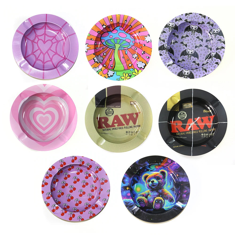 Cartoon Metal Rolling Tray - round Tobacco Herb Ashtray Creative Cigarette Holder Smoking Accessories Good Vibrations