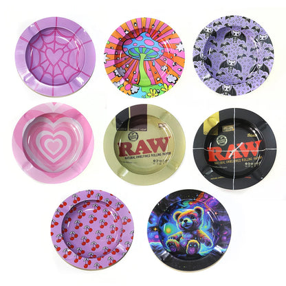 Cartoon Metal Rolling Tray - round Tobacco Herb Ashtray Creative Cigarette Holder Smoking Accessories Good Vibrations