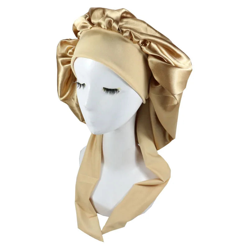 Women Satin Solid Sleeping Hat Night Sleep Cap Hair Care Bonnet Nightcap For Women Men Unisex Cap Bonnet De Nuit Shower Turban Good Vibrations