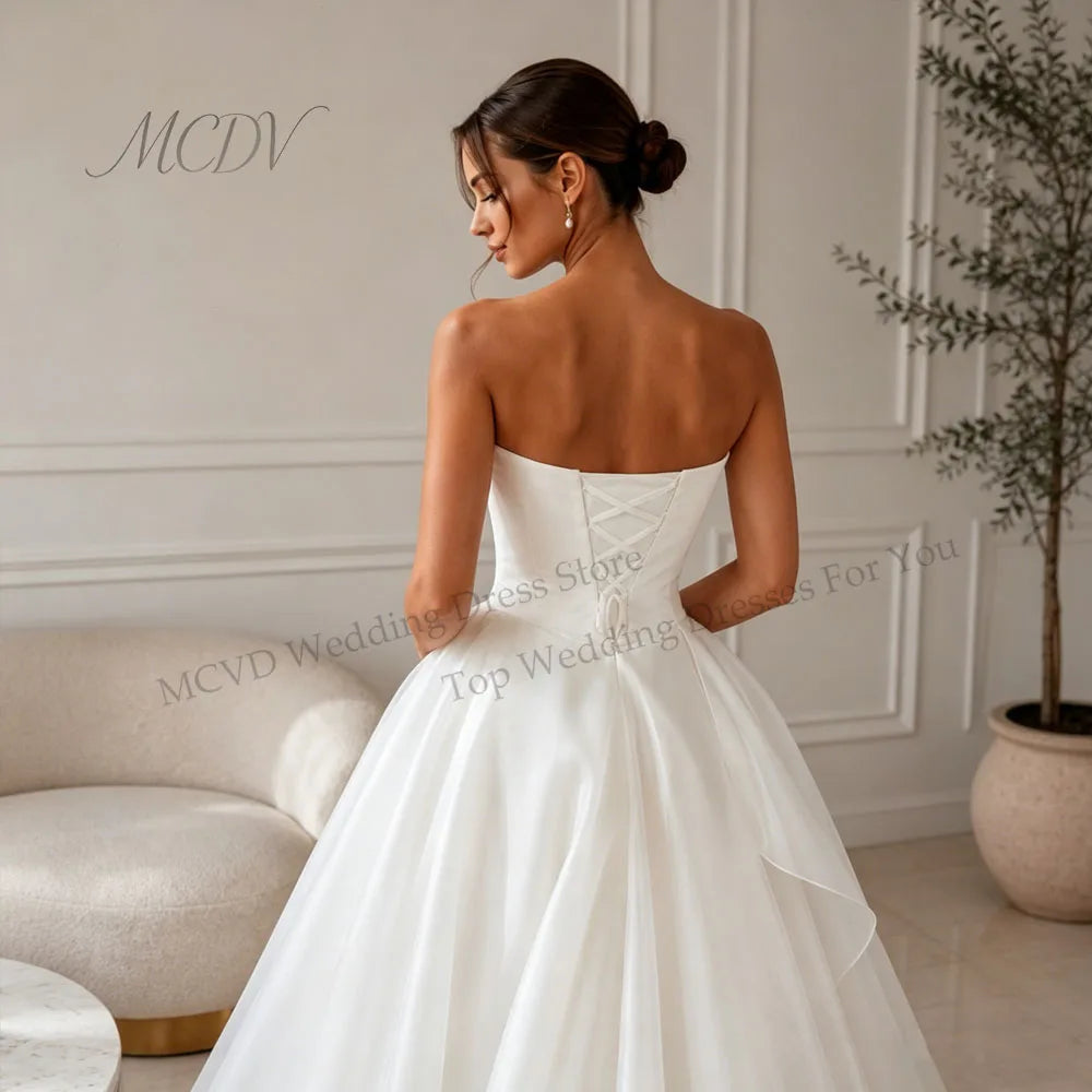 Midi Simple Wedding Dress 2026 Organza A Line Bridal Gown Corset Back Short Reception Dress Civil Vestido Noiva Midi Customized Good Vibrations