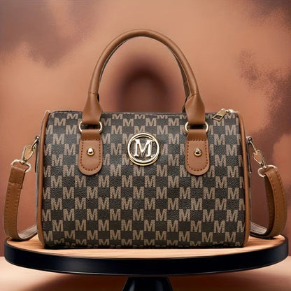 Women's Small Shoulder Crossbody Bag with Golden "M" Design, Synthetic Faux Leather Purse for Work, Travel, Parties & Gifts Good Vibrations