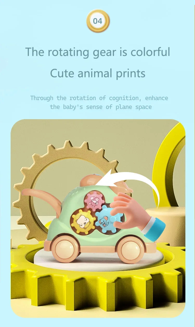 Kid Pull Along Toy Walking Trolley Musical Light Up Car Toy Crawling To Walking Learning Toys Cartoon Polyhedral Trolley Car Toy Good Vibrations