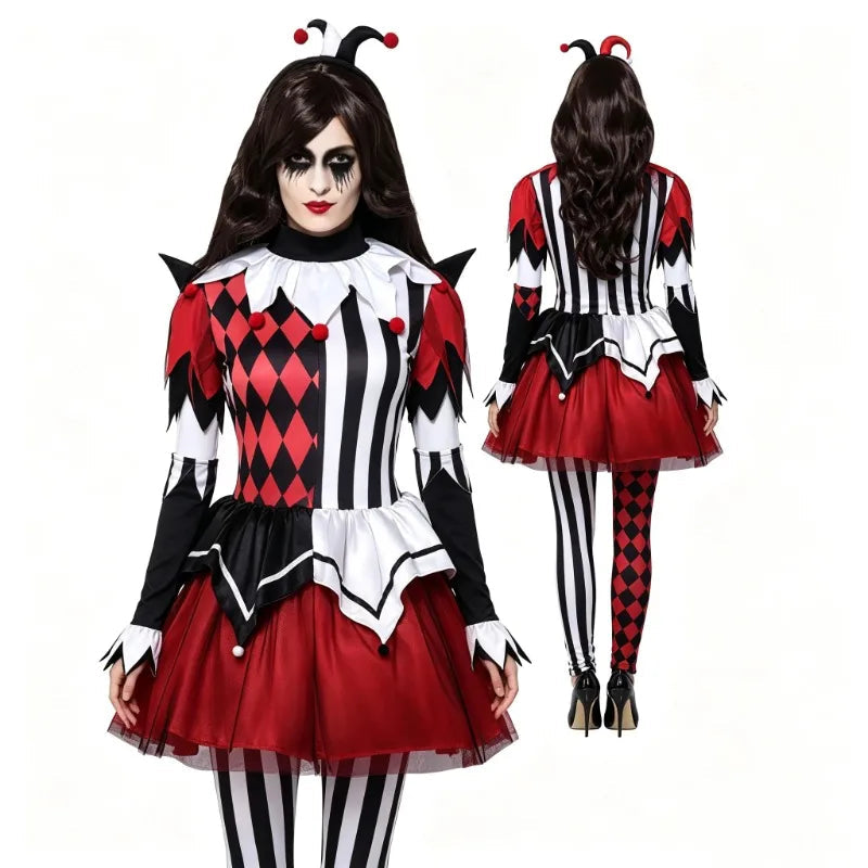Women Clown Costume Circus Performance Outfit Role Play Uniform Carnival Party Fancy Outfit Scary Halloween Costume Good Vibrations