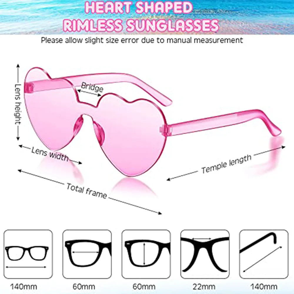 Color Transparent Sunglasses Women Heart Shaped Sun Glasses Fashion Travel Outdoor UV400 Shades Party Eyewear Goggle Men Gifts Good Vibrations