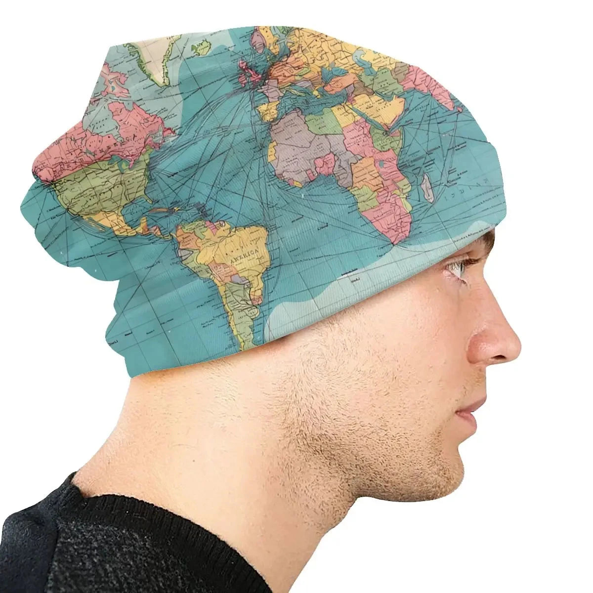 World Map Fashion Hats Blue Rainbow Historical World Map Thin Hat Bonnet Hipster Skullies Beanies Caps Men Women's Earmuffs Good Vibrations