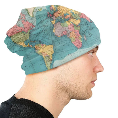 World Map Fashion Hats Blue Rainbow Historical World Map Thin Hat Bonnet Hipster Skullies Beanies Caps Men Women's Earmuffs Good Vibrations