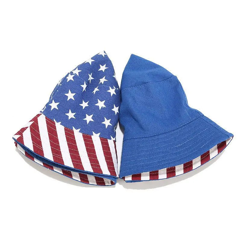 USA Letter in American Flag Colors Bucket Hat Woman Man Daily Outdoor Reversible Fisherman Cap Fashion Adult Summer Sun Caps Good Vibrations
