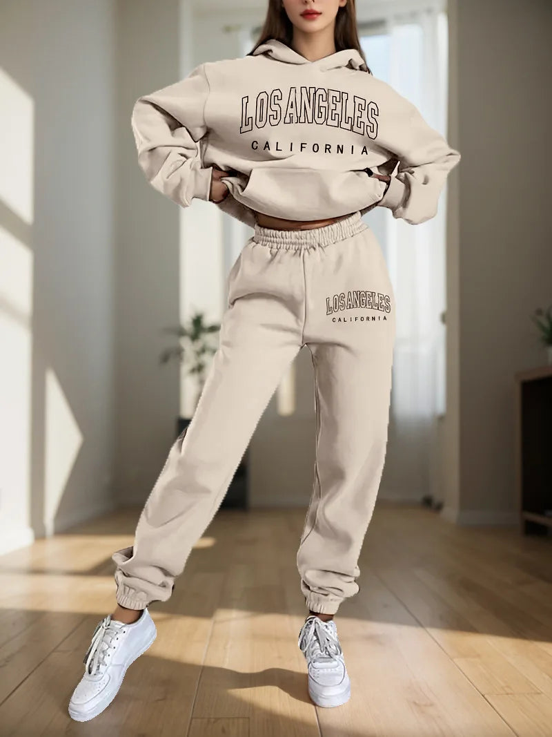 Women's Hoodies Two Pieces Sets Fashion Letter Print Pullover Sweatpants 2Pieces Set Sweatshirts Trousers Suit For Women Hooded Good Vibrations