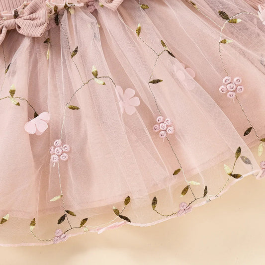 2025 Spring Autumn Baby Clothes Princess Dress 0-3Y Infant Girls Floral Embroidery Lace Dress Cute Toddler Bow Outfit Good Vibrations
