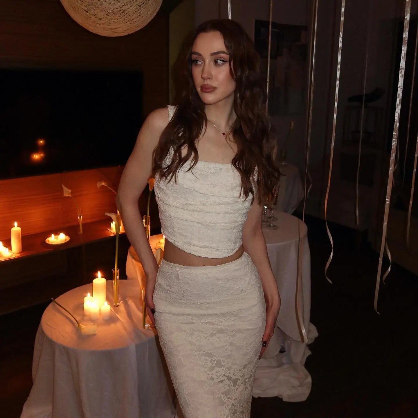 Mingmingxi Summer Sleeveless 2 Piece Sets Womens Outfits Elegant Formal Events Wedding Guest Dresses Sexy Cropped Top and Skirt Good Vibrations
