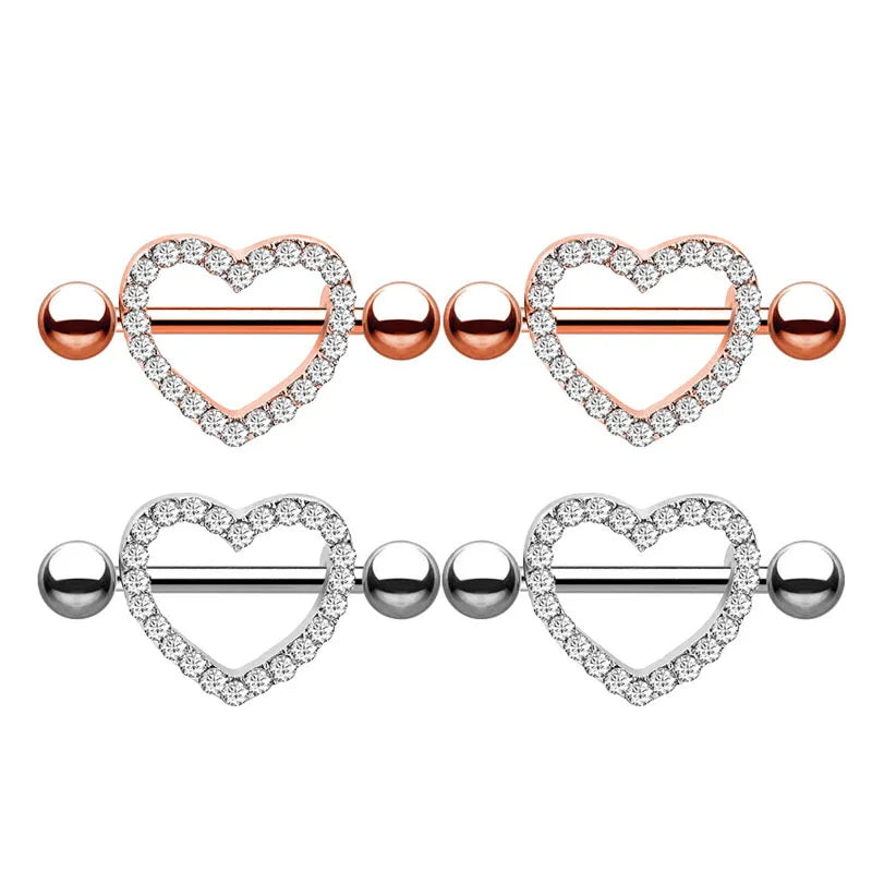 2pcs Both Sides Screwed Heart Nipple Ring for Women Girls 14G Stainless Blue Pink Zircon Sexy Nipple piercing nombril Nipple Bar Good Vibrations