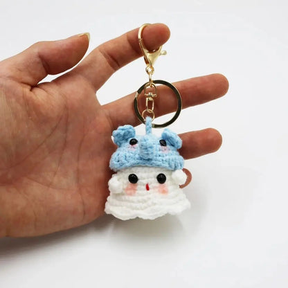 Handmade Knitting Ghost Keychain Creative Crochet Little Ghost Key Pendant Car Keyring Colorful Headwear Good Vibrations
