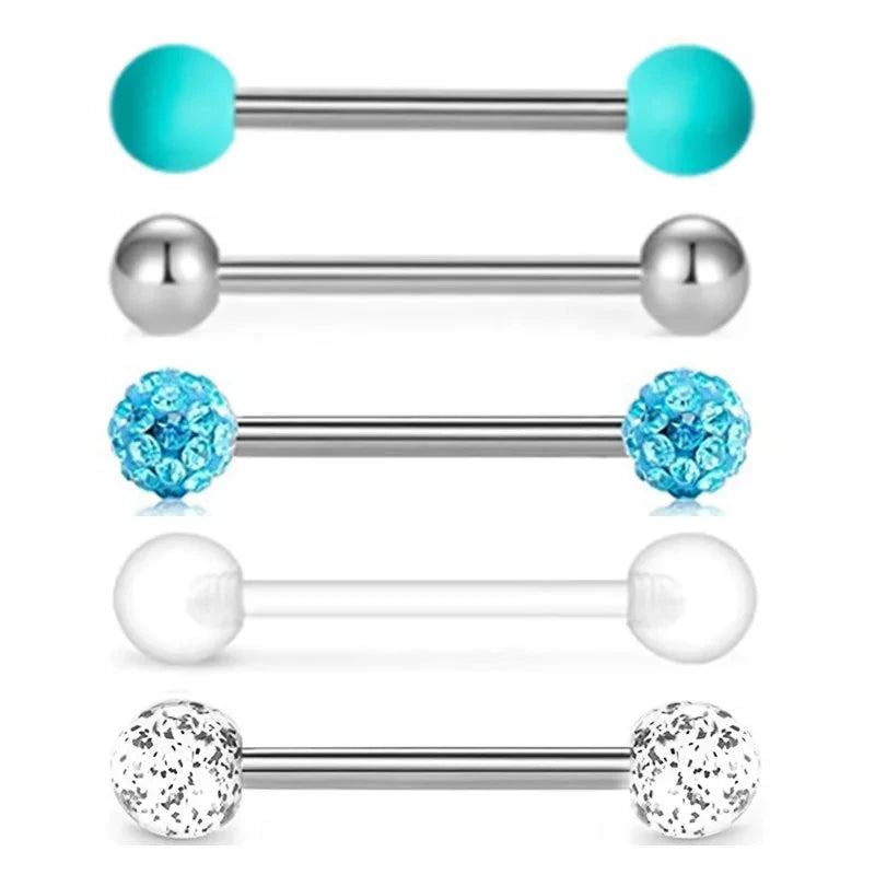 5PCS Acrylic Tongue Piercing Barbell Set Stainless Steel Glitter Tongue Rings Lot 14G Nipple Piercing Bar Bulk Piercing Langue Good Vibrations Adult Super Store