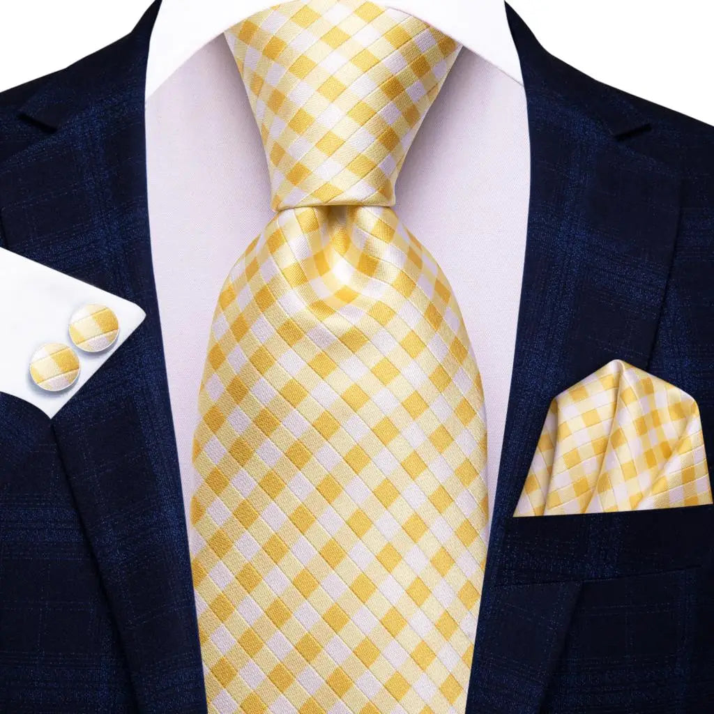 Hi-Tie Champagne Gold Striped Paisley Solid Men Silk Wedding Tie Fashion Design Necktie For Men Hanky Cufflink Business Party Good Vibrations