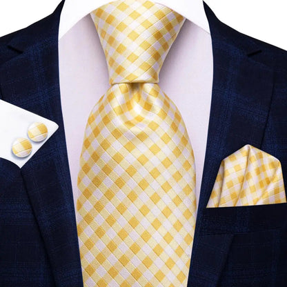 Hi-Tie Champagne Gold Striped Paisley Solid Men Silk Wedding Tie Fashion Design Necktie For Men Hanky Cufflink Business Party Good Vibrations