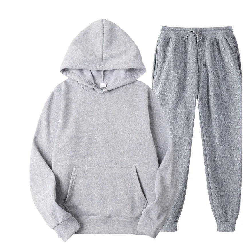 Men's Autumn and Winter New Solid Color Hoodie+pants Two-piece Set Fashionable Casual Sports Set Size S-3XL Men's Tracksuit Good Vibrations