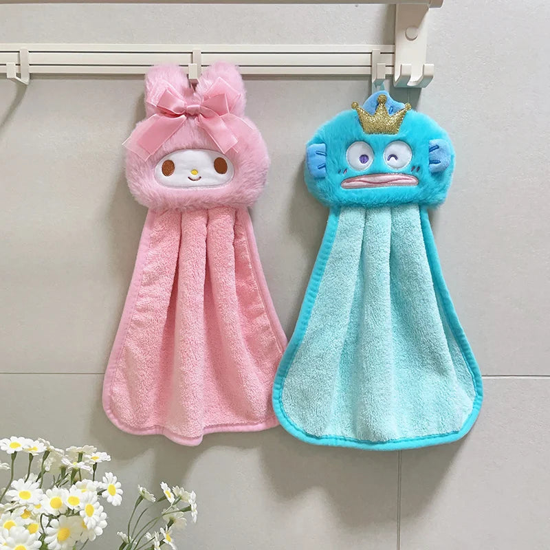 Cute My Melody Hangyodon Hand Towels Home Bathroom Kitchen with Hanging Loop Thickened Speed Dry Absorbent Hand Cloth Good Vibrations