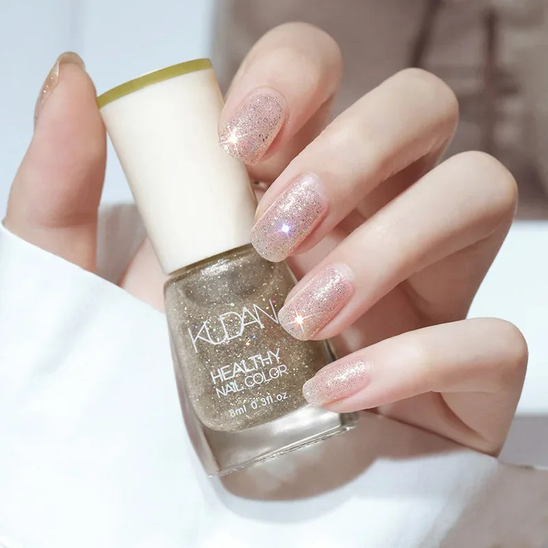 Nail Polish Without Baking Lamp White Fine Glitter Non-baking Non-peel Transparent Shiny Oil Base Coat Nude Nail Polish Good Vibrations