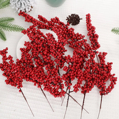Christmas Red Berries Fake Plants Flowers Artificial Holly Berry Stamen Wreath Ornaments for Xmas Tree Party Home Decor Good Vibrations