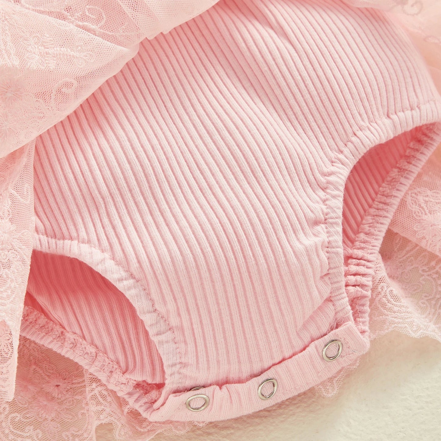 3D Flower Summer Baby Girls Romper Princess Mesh Newborn Clothes Lace Patchwork Ruffle Bodysuit Dress Headband Kids Clothing Good Vibrations