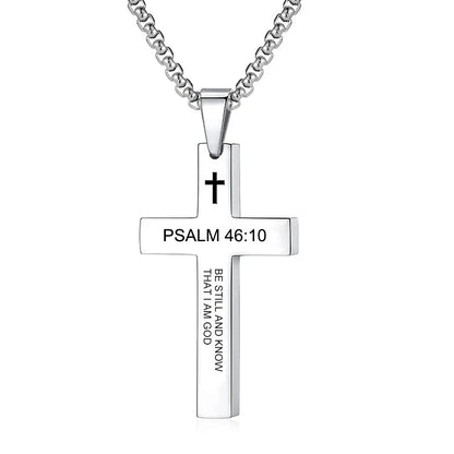 Christian Bible Verse Cross Pendant Necklace Stainless Steel Religious Scripture Prayer Jewelry Gifts Good Vibrations