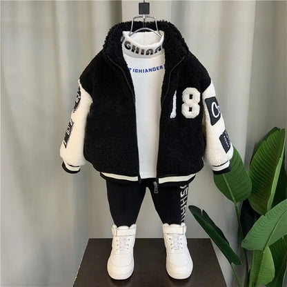 Children's Jacket Autumn and Winter Warm Coat 2023 New Boys and Girls' Plush Thickened Cardigan Jacket Good Vibrations