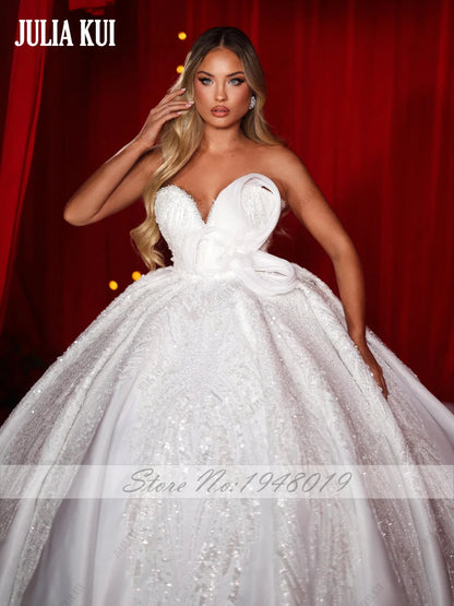 Julia Kui Custom Made Luxury Embroidery Ball Gown Wedding Dress Sleeveless Shiny Beaded Appliques Lace Princess Bridal Gowns Good Vibrations